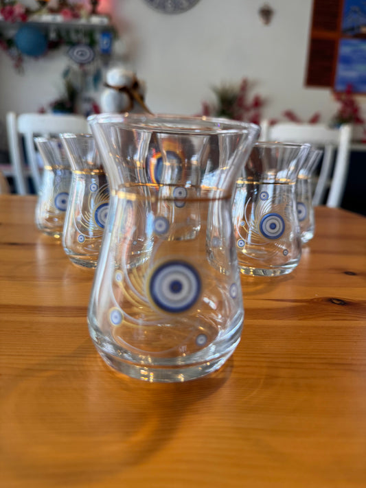 Glass Evil Eye Tea Cups x 6