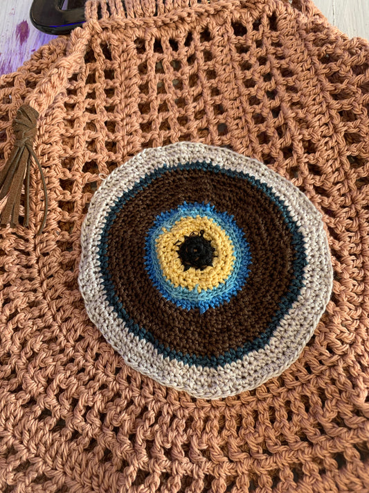 Brown Evil Eye Crochet Shopper