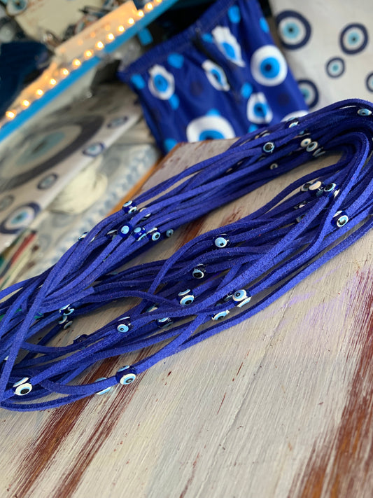 Blue Leather Evil Eye Wrap